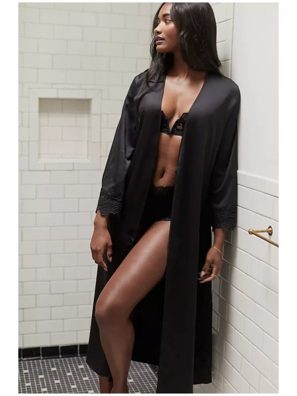 Rya Collection | Rosey Lace Trimmed Satin Robe | NWT - Picture 2 of 11